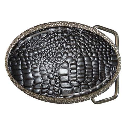 Black Alligator Leather Pattern Belt Buckle from ArtsNow.com Front