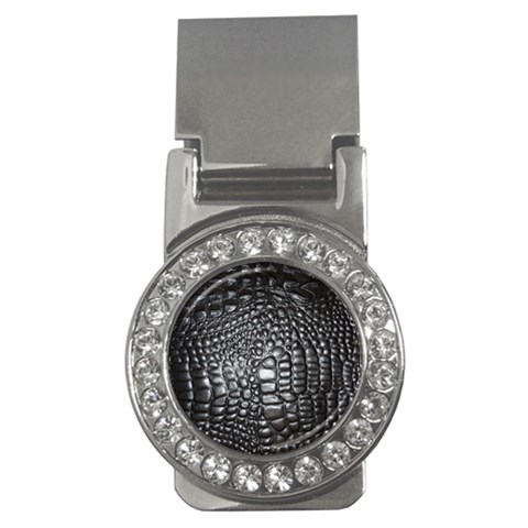 Black Alligator Leather Pattern Money Clip (CZ) from ArtsNow.com Front