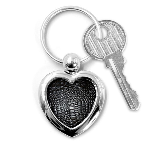 Black Alligator Leather Pattern Key Chain (Heart) from ArtsNow.com Front