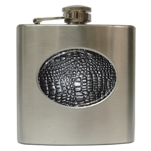 Black Alligator Leather Pattern Hip Flask (6 oz) from ArtsNow.com Front