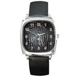 Black Alligator Leather Pattern Square Metal Watch