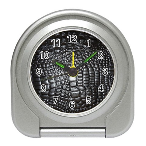 Black Alligator Leather Pattern Travel Alarm Clock from ArtsNow.com Front