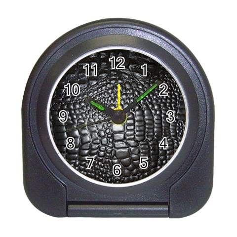 Black Alligator Leather Pattern Travel Alarm Clock from ArtsNow.com Front