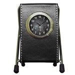 Black Alligator Leather Pattern Pen Holder Desk Clock