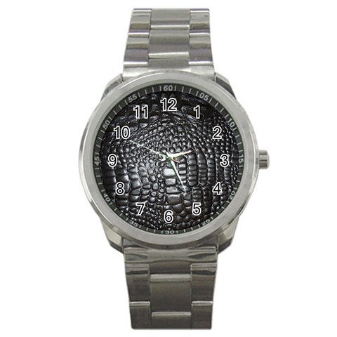 Black Alligator Leather Pattern Sport Metal Watch from ArtsNow.com Front