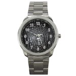 Black Alligator Leather Pattern Sport Metal Watch