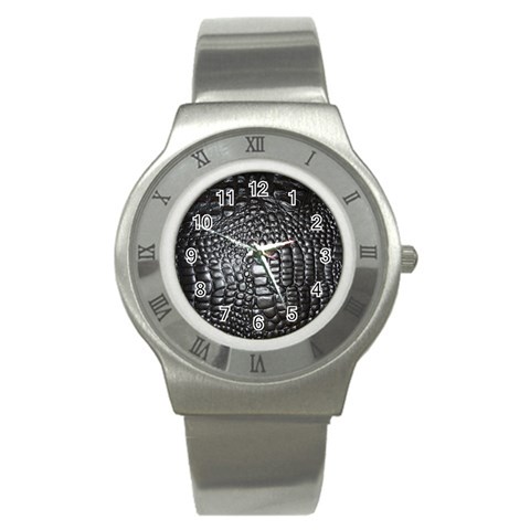 Black Alligator Leather Pattern Stainless Steel Watch from ArtsNow.com Front