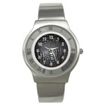 Black Alligator Leather Pattern Stainless Steel Watch