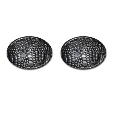 Black Alligator Leather Pattern Cufflinks (Oval) from ArtsNow.com Front(Pair)