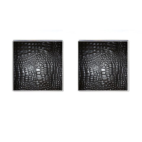 Black Alligator Leather Pattern Cufflinks (Square) from ArtsNow.com Front(Pair)