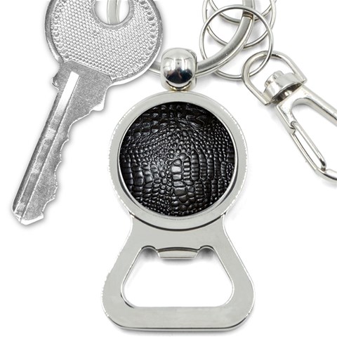 Black Alligator Leather Pattern Bottle Opener Key Chain from ArtsNow.com Front
