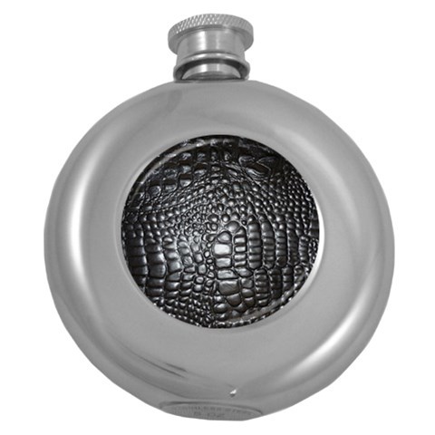 Black Alligator Leather Pattern Hip Flask (5 oz) from ArtsNow.com Front