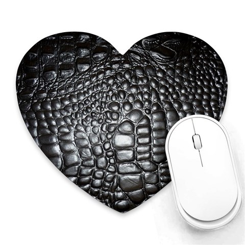 Black Alligator Leather Pattern Heart Mousepad from ArtsNow.com Front