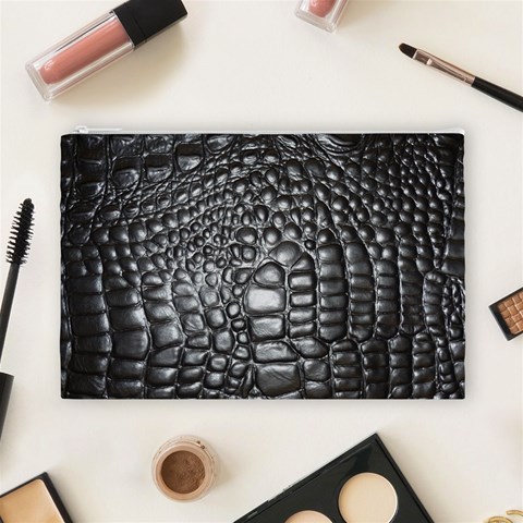 Black Alligator Leather Pattern Cosmetic Bag (Large) from ArtsNow.com Front