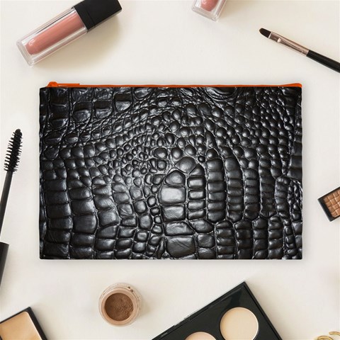 Black Alligator Leather Pattern Cosmetic Bag (Large) from ArtsNow.com Front