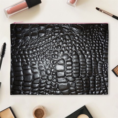 Black Alligator Leather Pattern Cosmetic Bag (XL) from ArtsNow.com Front