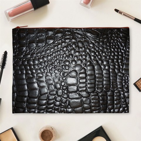 Black Alligator Leather Pattern Cosmetic Bag (XL) from ArtsNow.com Front