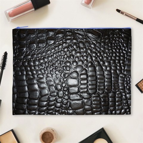 Black Alligator Leather Pattern Cosmetic Bag (XL) from ArtsNow.com Front