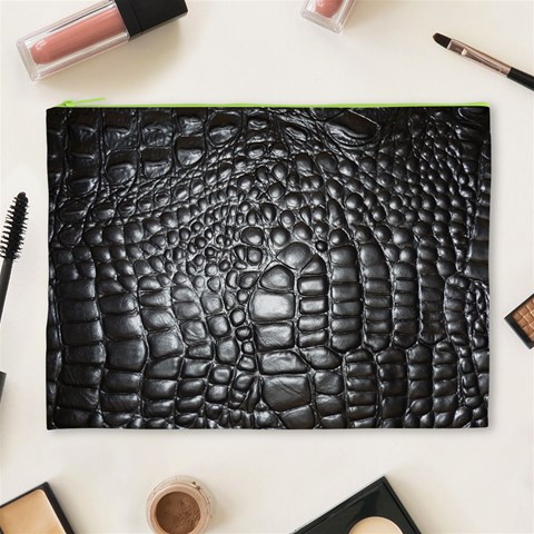 Black Alligator Leather Pattern Cosmetic Bag (XL) from ArtsNow.com Front