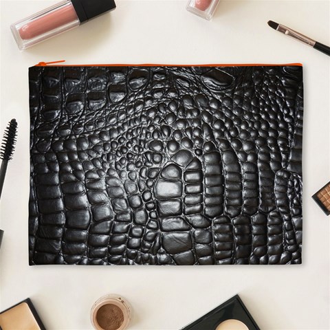 Black Alligator Leather Pattern Cosmetic Bag (XL) from ArtsNow.com Front