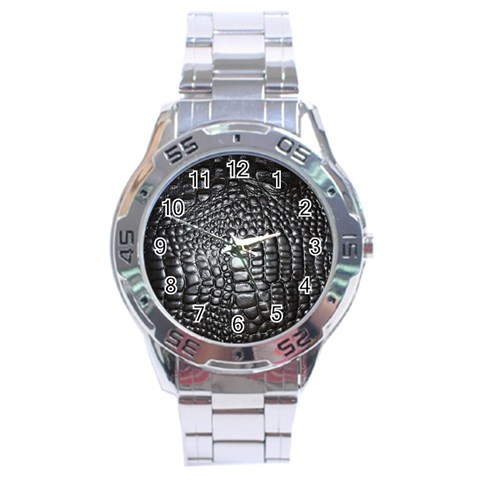 Black Alligator Leather Pattern Stainless Steel Analogue Watch from ArtsNow.com Front
