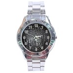 Black Alligator Leather Pattern Stainless Steel Analogue Watch