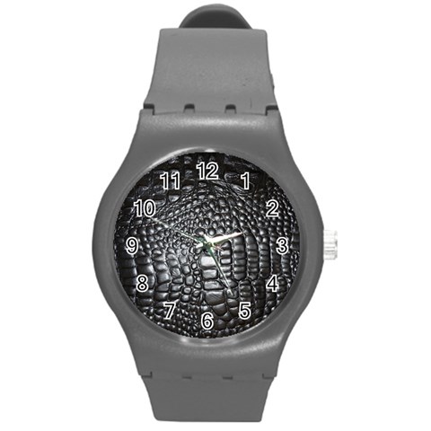 Black Alligator Leather Pattern Round Plastic Sport Watch (M) from ArtsNow.com Front