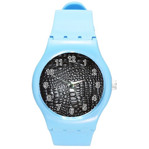 Black Alligator Leather Pattern Round Plastic Sport Watch (M) from ArtsNow.com Front