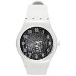 Black Alligator Leather Pattern Round Plastic Sport Watch (M)