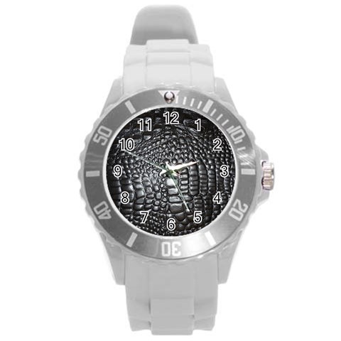 Black Alligator Leather Pattern Round Plastic Sport Watch (L) from ArtsNow.com Front