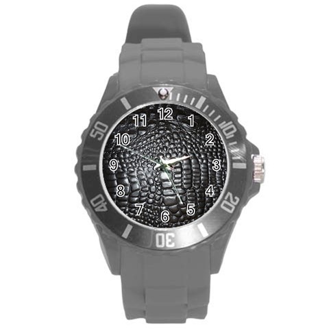 Black Alligator Leather Pattern Round Plastic Sport Watch (L) from ArtsNow.com Front
