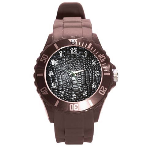 Black Alligator Leather Pattern Round Plastic Sport Watch (L) from ArtsNow.com Front