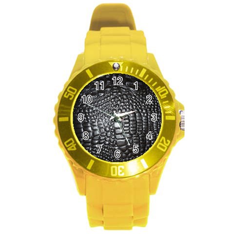 Black Alligator Leather Pattern Round Plastic Sport Watch (L) from ArtsNow.com Front