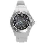 Black Alligator Leather Pattern Round Plastic Sport Watch (L)