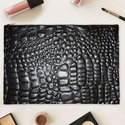 Black Alligator Leather Pattern Cosmetic Bag (XXL) from ArtsNow.com Front