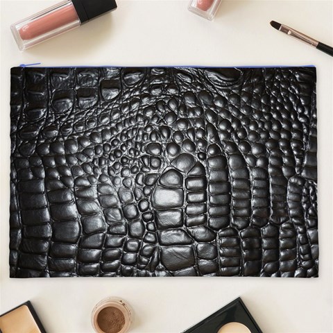 Black Alligator Leather Pattern Cosmetic Bag (XXL) from ArtsNow.com Front