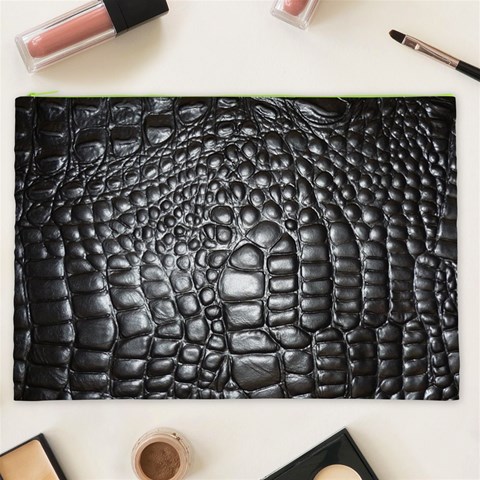 Black Alligator Leather Pattern Cosmetic Bag (XXL) from ArtsNow.com Front