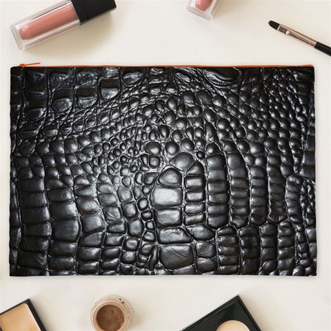 Black Alligator Leather Pattern Cosmetic Bag (XXL) from ArtsNow.com Front