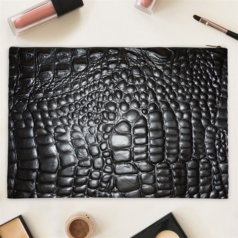 Black Alligator Leather Pattern Cosmetic Bag (XXL) from ArtsNow.com Back