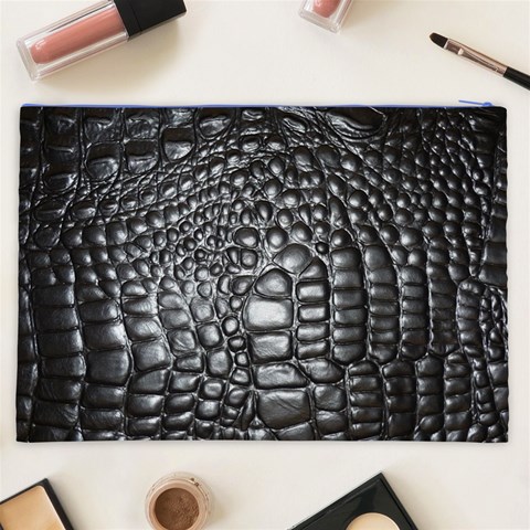 Black Alligator Leather Pattern Cosmetic Bag (XXL) from ArtsNow.com Back
