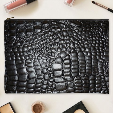 Black Alligator Leather Pattern Cosmetic Bag (XXXL) from ArtsNow.com Front