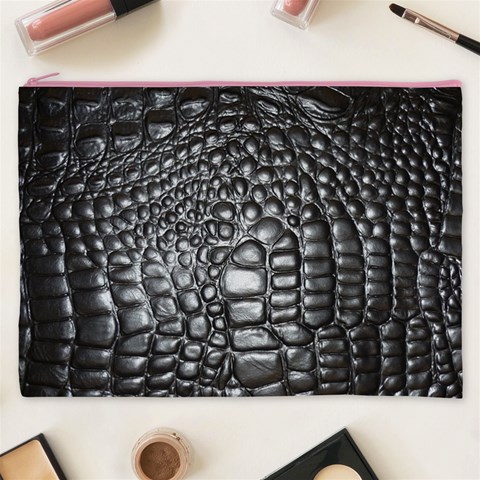 Black Alligator Leather Pattern Cosmetic Bag (XXXL) from ArtsNow.com Front