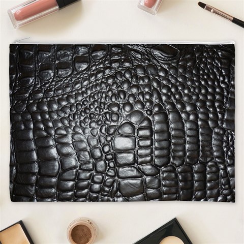 Black Alligator Leather Pattern Cosmetic Bag (XXXL) from ArtsNow.com Front