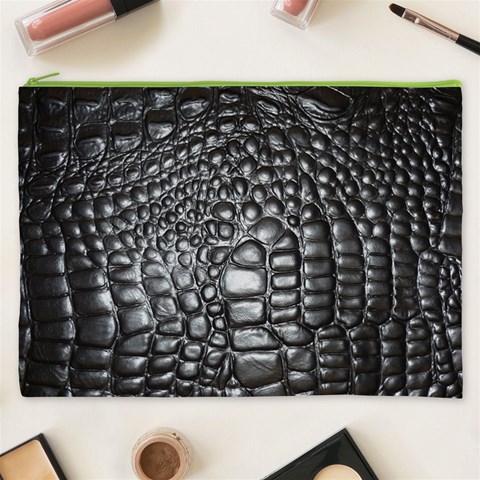 Black Alligator Leather Pattern Cosmetic Bag (XXXL) from ArtsNow.com Front