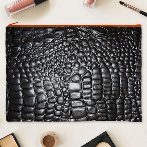 Black Alligator Leather Pattern Cosmetic Bag (XXXL) from ArtsNow.com Front