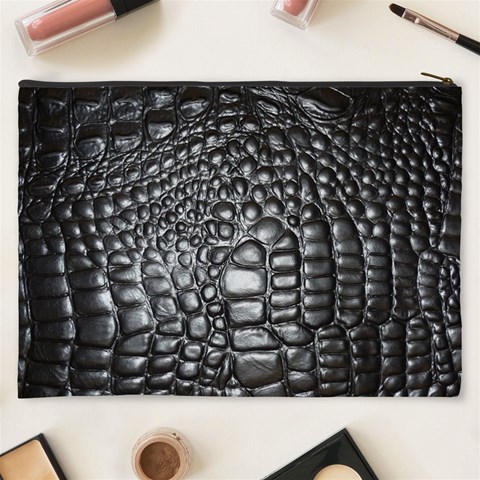 Black Alligator Leather Pattern Cosmetic Bag (XXXL) from ArtsNow.com Back