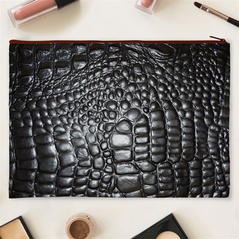 Black Alligator Leather Pattern Cosmetic Bag (XXXL) from ArtsNow.com Back