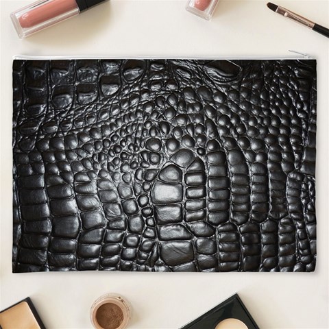Black Alligator Leather Pattern Cosmetic Bag (XXXL) from ArtsNow.com Back