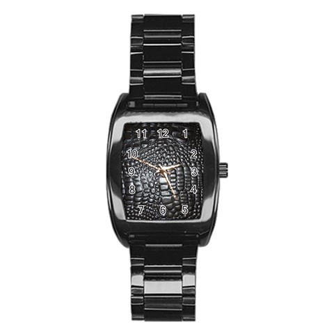 Black Alligator Leather Pattern Stainless Steel Barrel Watch from ArtsNow.com Front