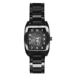 Black Alligator Leather Pattern Stainless Steel Barrel Watch
